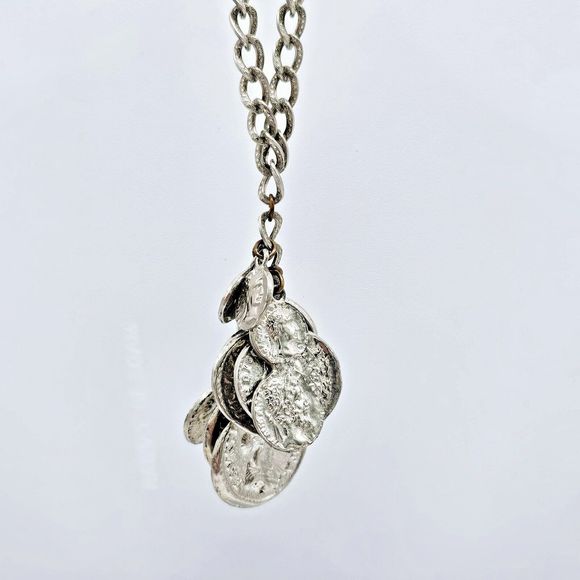 Accessocraft NYC Coin Necklace Vtg Old World Roman Textured Links Dangle Charm - Picture 5 of 11